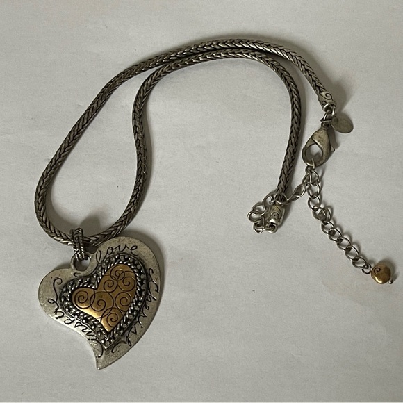 Chico's Silver and Gold Heart Necklace with Crystal Accents Love Cherish Hope - Picture 5 of 5